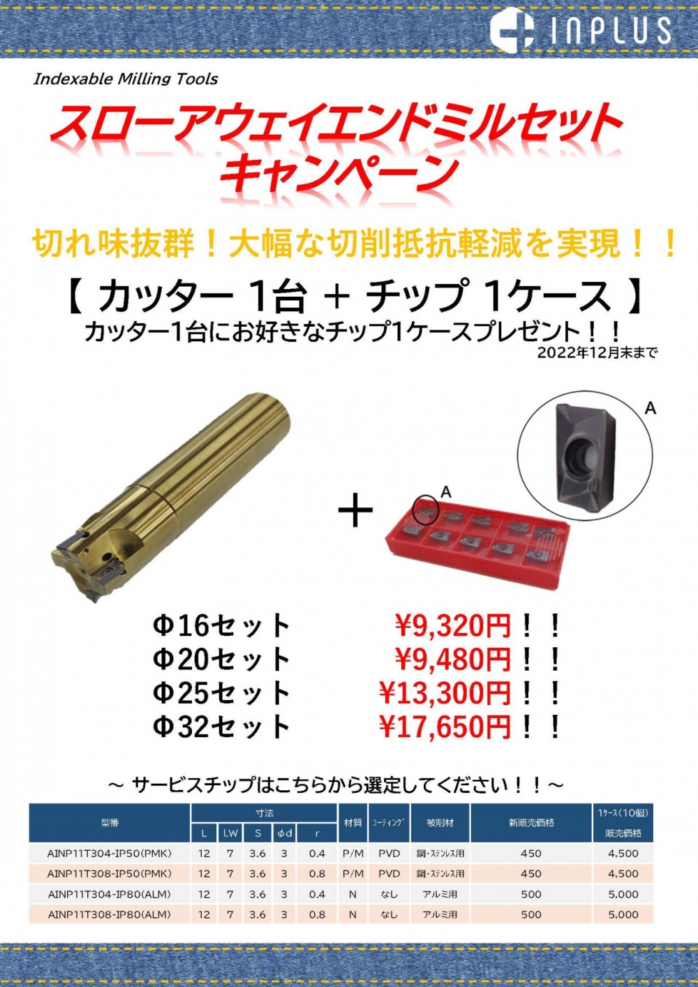 インプラス スローアウェイエンドミルセットキャンペーン|製品情報